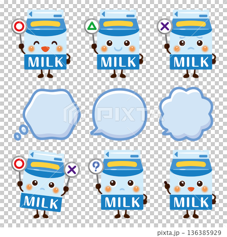 Milk character illustration holding a circle, circle, triangle, or triangle sign 136385929
