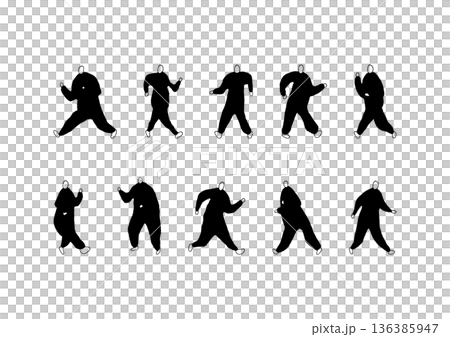 歩く人物や走る人物のゆるい手描きイラストセット2 136385947