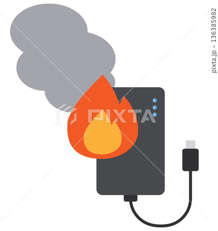発火したモバイルバッテリーのフラットイラスト 発火したモバイルバッテリーのフラットイラスト 136385982
