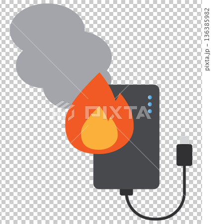 発火したモバイルバッテリーのフラットイラスト 発火したモバイルバッテリーのフラットイラスト 136385982
