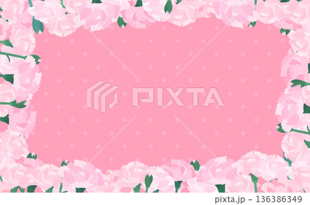 薄ピンクカーネーションの背景の囲みフレーム_横 136386349