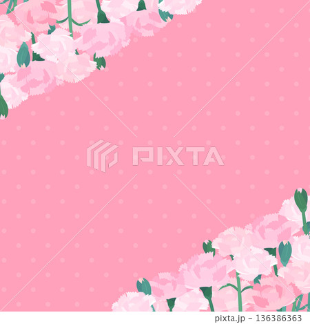 薄ピンクカーネーションの背景フレーム_上下斜め_正方形 136386363