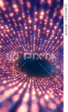 Abstract pink data vortex formed by glowing dots, representing digital flow, technology depth, and immersive motion Abstract pink data vortex formed by glowing dots, representing digital flow, technology depth, and immersive motion 136386675