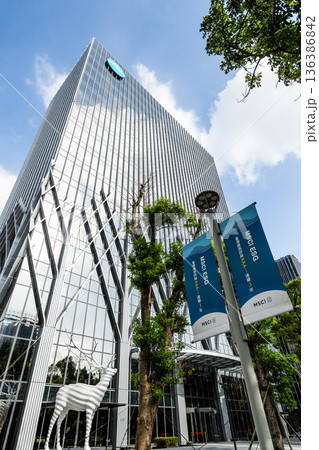 Low-angle view of the E.Sun Financial Holdings Second Headquarters building in Taipei, Taiwan.  136386842