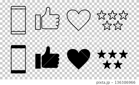 オンライン上で得られる高評価をイメージしたアイコンセット 136386966