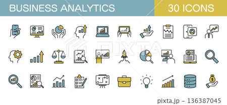 ビジネスアナリティクスに関するアイコンセット　カラー 136387045