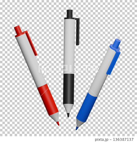 三色原子筆的3D插圖 | 3DCG 136387137
