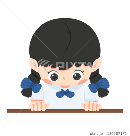 Thoughtful Schoolgirl In Uniform Looking Downward Thoughtful Schoolgirl In Uniform Looking Downward 136387172