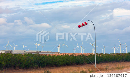 Wind turbines in a wind farm, Catalonia, Spain Wind turbines in a wind farm, Catalonia, Spain 136387417