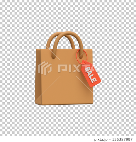 3D Shopping Bag with Sale Tag Icon 136387997