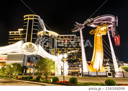 Beautiful night view of Wynn Palace, a hotel casino resort on the Cotai Strip in Macau, China. 136388099