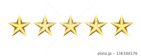 Flat gold five star rating icon isolated on transparent background 136388176