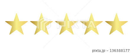 Light gold five star rating icon isolated on transparent background 136388177