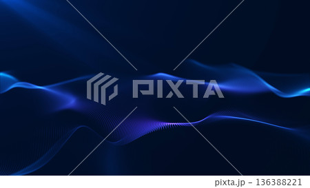 Smooth blue digital waves forming abstract flowing landscape with soft glow and depth. Minimal futuristic gradient background, calm energy and modern technology atmosphere. 136388221