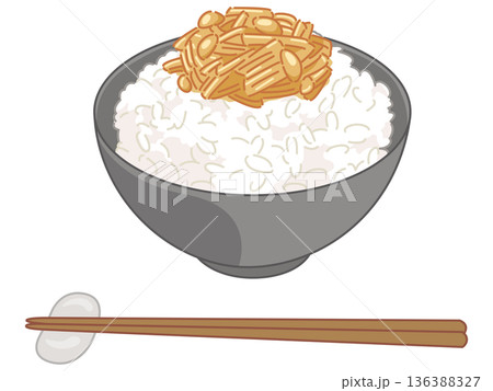 なめ茸とご飯のイラスト（お箸と箸置きの追加） 136388327