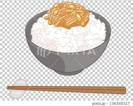 なめ茸とご飯のイラスト（お箸と箸置きの追加） 136388327