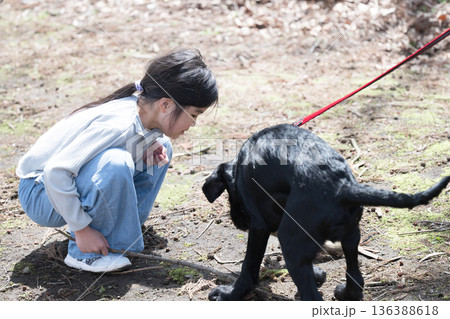 大型犬の子犬をかわいがる子ども 大型犬の子犬をかわいがる子ども 136388618