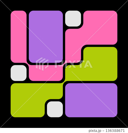 Abstract UI Templates With Blob Geometric Shapes In Bento Grid Style. Y2K Background With Simple Frames And Futuristic Layout Style. Vector Flat Design With Geometric Pattern For Stylish Collages 136388671
