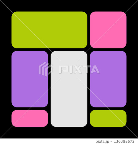Abstract UI Templates With Blob Geometric Shapes In Bento Grid Style. Y2K Background With Simple Frames And Futuristic Layout Style. Vector Flat Design With Geometric Pattern For Stylish Collages 136388672