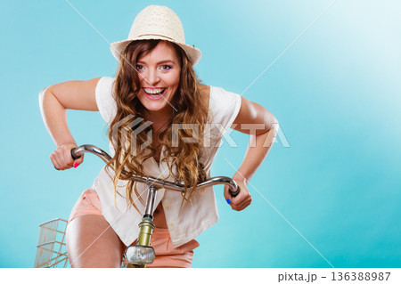 Active woman riding bike bicycle. Recreation. Active woman riding bike bicycle. Recreation. 136388987