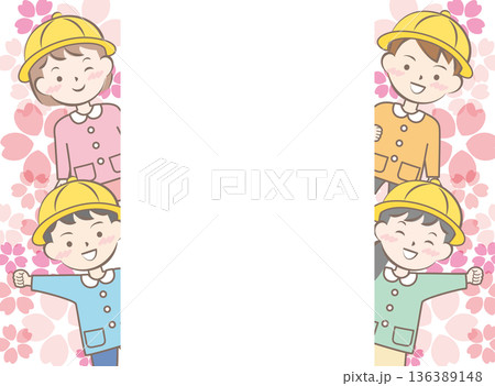 桜と園服の子供たちのフレーム 入園 卒園 桜と園服の子供たちのフレーム 入園 卒園 136389148