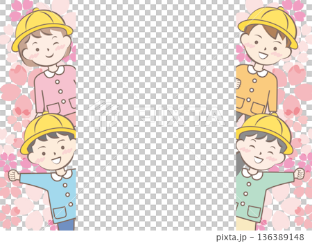 櫻花盛開的畫面，身穿校服的孩子們，入學和畢業典禮 136389148