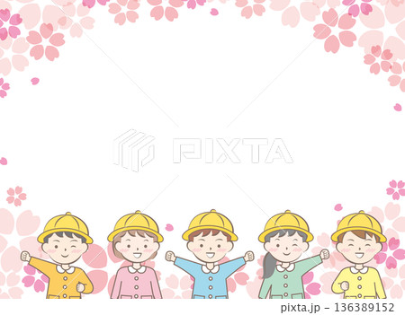 桜と園服の子供たちのフレーム 入園 卒園 桜と園服の子供たちのフレーム 入園 卒園 136389152