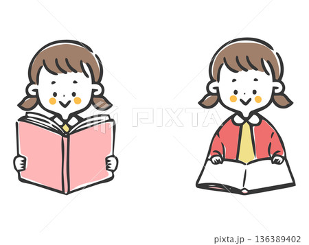 本を読む女の子 ベクター 本を読む女の子 ベクター 136389402