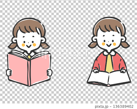 女孩讀書向量圖 女孩讀書向量圖 136389402