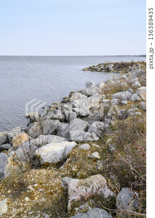 The rocky shore of the Ob River in Siberia The rocky shore of the Ob River in Siberia 136389435