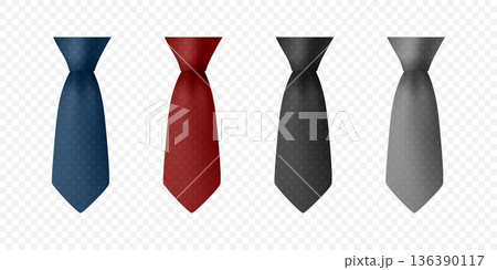 Vector 3d Mens Necktie Set in Different Colors. Classic Business Tie Collection. Formal Office Accessory for Suit. Elegant Textile Neckwear Icons. Fashion Template Vector Illustration Isolated 136390117