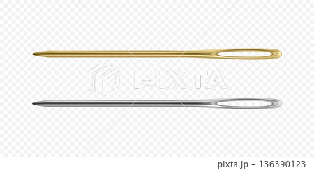 Vector 3d Realistic Sewing Needles Set. Large Eye Hand Stitching and Darning Needles Isolated. Tailoring Embroidery Needles for Craft and Repair 136390123