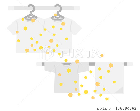 物干し竿と花粉がついた衣類　イラストセット 136390362