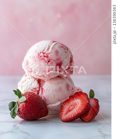 甘い香りのいちごとアイスクリーム　AI画像 136390363