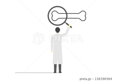 骨の状態を虫眼鏡で確認するドクター 136390364