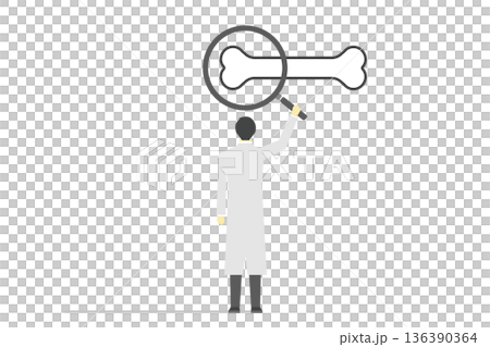 骨の状態を虫眼鏡で確認するドクター 136390364