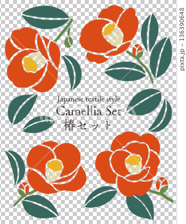Vector illustration of camellia and Japanese pattern background | Japanese style texture & decorative material for advertising 136390648