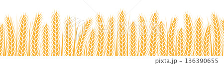 Wheat field border with growing golden crop ears Wheat field border with growing golden crop ears 136390655