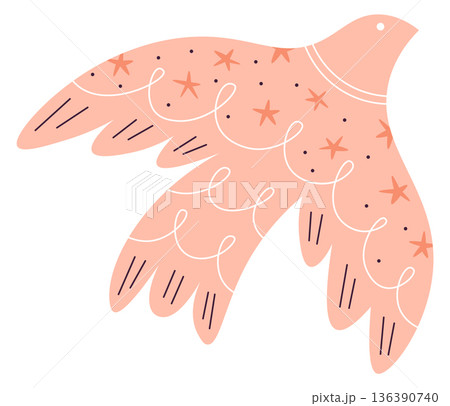 Folk pattern bird element. Decorative shape with romantic motif Folk pattern bird element. Decorative shape with romantic motif 136390740