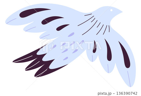 Flying bird shape with decorative ornament on wings and feathers Flying bird shape with decorative ornament on wings and feathers 136390742