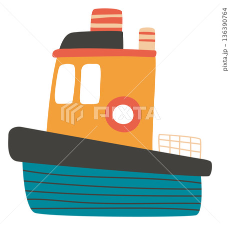 Cute speedboat icon. Kid nautical toy drawing 136390764