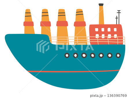 Steamboat drawing. Cute vintage kid ship icon 136390769