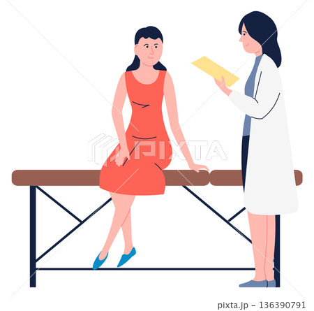 Doctor read patient history record. Hospital clinic appointment Doctor read patient history record. Hospital clinic appointment 136390791