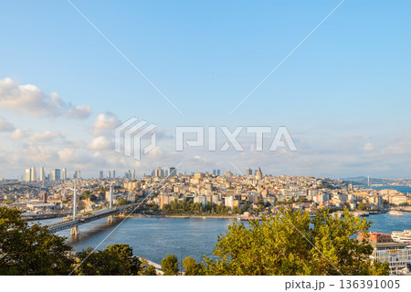Istanbul city skyline viewed through the Bosphorus Strait 136391005