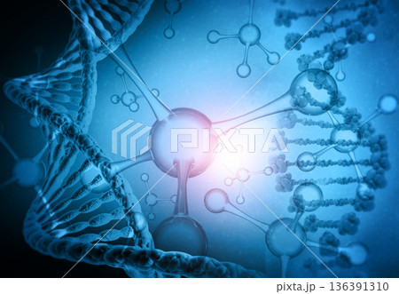 DNA strands on science background 136391310