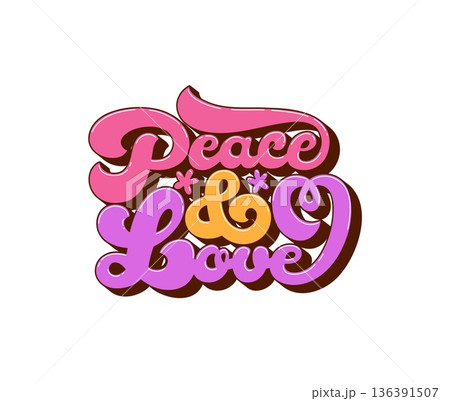 St Valentines Day Peace And Love Groovy Hippieのイラスト素材 136391507 