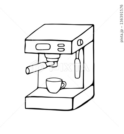 Hand Drawn Coffee Machine with Cup Minimal Line Art Illustration Hand Drawn Coffee Machine with Cup Minimal Line Art Illustration 136391576