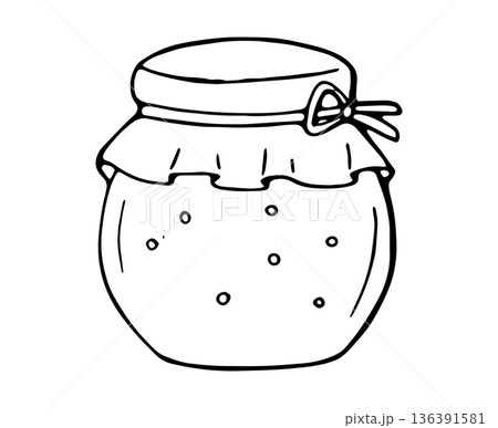 Hand Drawn Jam Jar Minimal Line Art...のイラスト素材 [136391581] - PIXTA