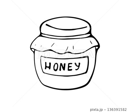 Hand Drawn Honey Jar Minimal Line Art Illustration for Food Kitchen Design 136391582