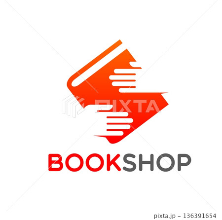 Book shop or store icon or emblem. Reading club or publisher company vector emblem, book store sign. Literature shop abstract icon or business graphic symbol with human hands holding red book cover Book shop or store icon or emblem. Reading club or publisher company vector emblem, book store sign. Literature shop abstract icon or business graphic symbol with human hands holding red book cover 136391654